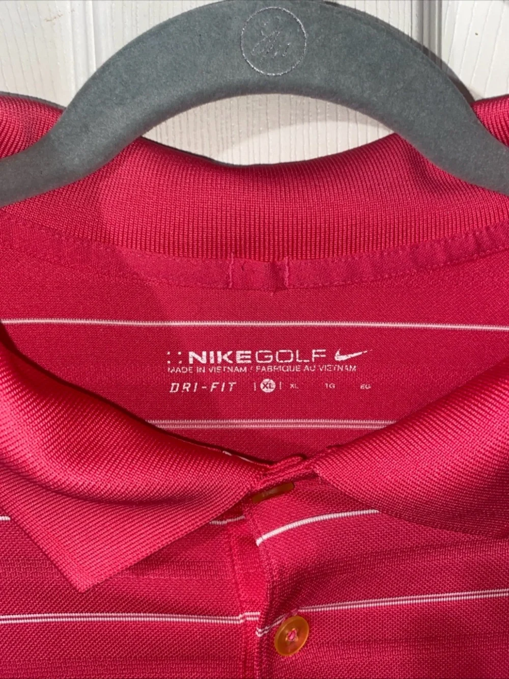 Nike Golf Pink & white Striped Dri-Fit Polo Shirt Men’s XL